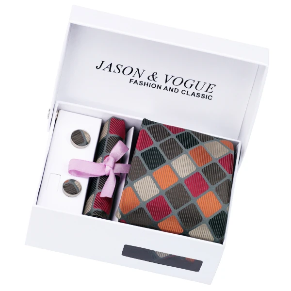 

B-1144 Hot Mens Ties Black Plaid Silk Necktie Hanky Cufflinks Gift Box Bag Sets Ties For Men Wedding Business Party Mens' Gift