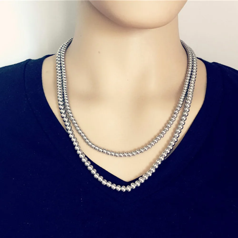 

Men Women's Classic Simple Silver Stainless Steel 4mm/5mm/6mm/8mm/10mm Beads Ball Chain Necklace 18"-30"