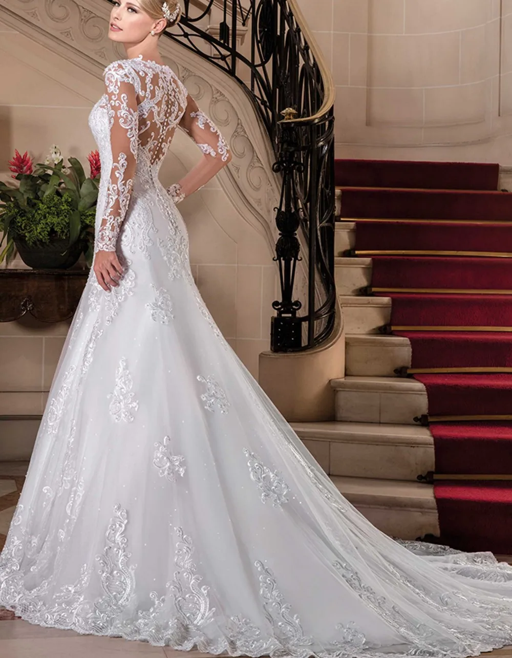 Свадебное платье Русалка с длинным рукавом уникальное кружевное свадебное