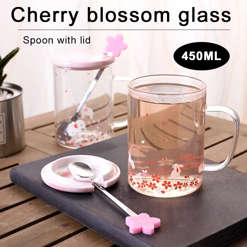 450 мл кофейные кружки Стеклянная чашка узор с Сакурой напитки молоко столовая