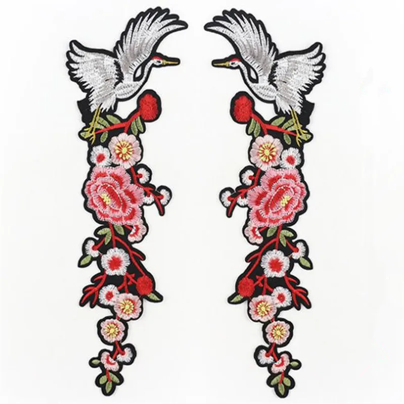 Flowers Crane 32CM Iron On Patches For Clothing Fabric Applique Embroidered Stickers Clothes Patch Diy Apparel Accessories | Дом и сад
