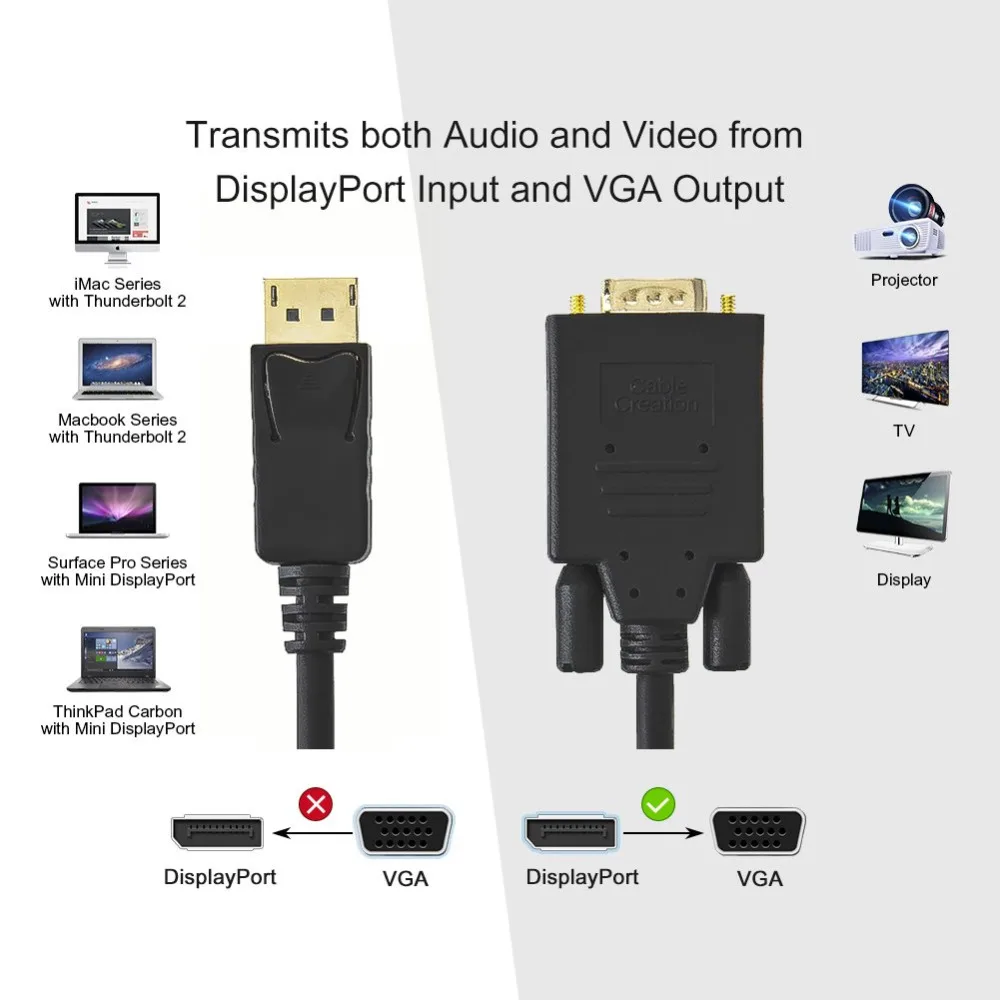 DP VGA кабель 6 футов Displayport позолоченный стандартный папа Мужской кабель| |