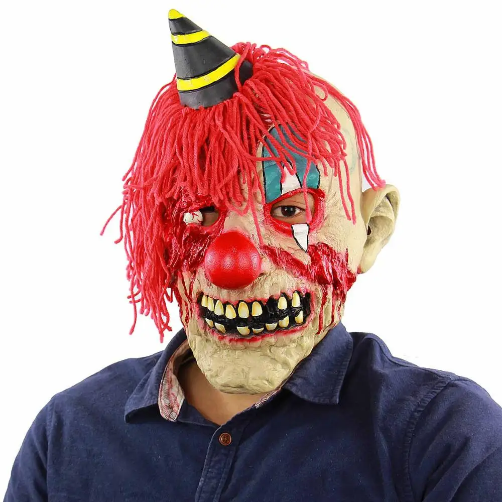 Plush clown Страшная злая маска клоуна, двусторонняя латексная резиновая маска, костюм для Хэллоуина, маска клоуна с волосами для маски для взрослых - Цвет: Plush clown