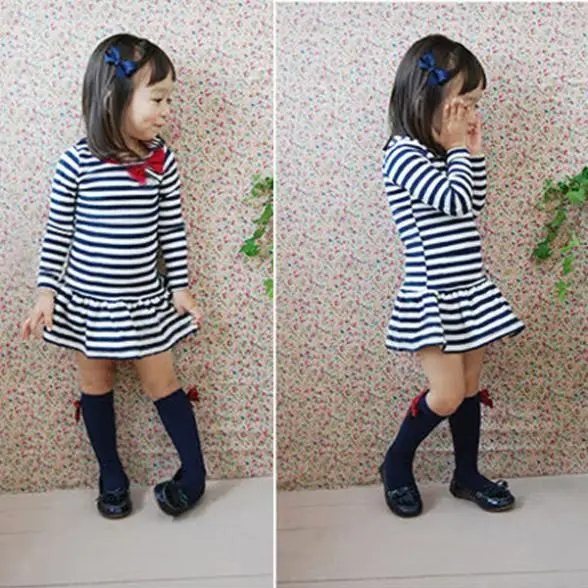 Hot Selling Kids Baby Girls Dress Long Sleeve Stripe Bow Tutu Dresses Party Costume Clothes | Детская одежда и обувь
