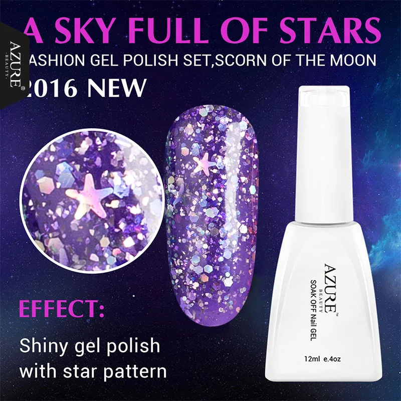 УФ-гель для ногтей Azure Beauty Star блестящий гель Блестки нейл Арта (искусство