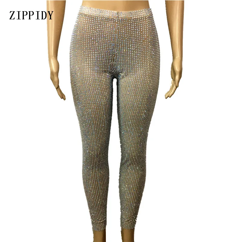 nude pant К требованиям заказчика; сверкающие; камнями Для женщин брюки день рождения, празднование наряд ночной клуб бар для пения, танцев Одежда для шоу пикантные кристаллы леггинсы с геометрическим рисунком - Цвет: nude pant