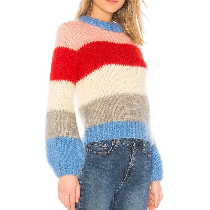 Повседневные женские свитера 2018 Осень Зима Новинка Круглый вырез свободные