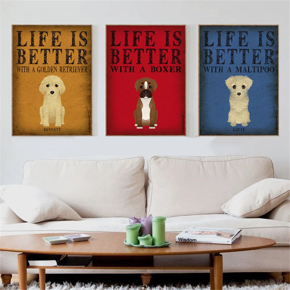 Póster Vintage de Life is Better, carteles e impresiones de perro mascota...