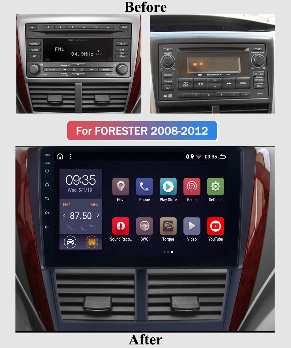 9 дюймов 2.5D IPS HD Мульти сенсорный экран Android8.1 2G RAM 32G ROM NAVI для Subaru Forester 2008 2012 с Bluetooth