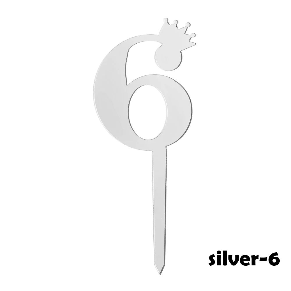 Silver 6 10 шт. Золотое серебряное число на день рождения торт Топпер акриловые золотистого цвета для маленьких детей для дня рождения, свадьбы, годовщины вечерние украшения - Цвет: Silver 6