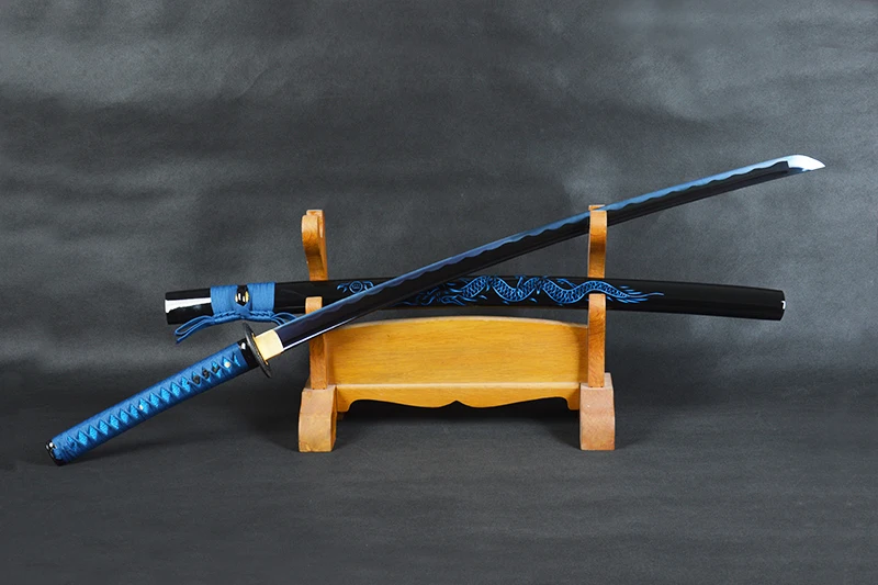 

Brandon Swords Japanese Samurai Katana Sword High Carbon Steel Sharp Blue Blade Battle Ready Sword Dragon Sheath Espadas Knife