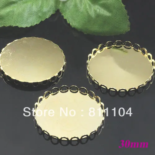 

30mm Golden Plated Copper Blank Round Lace Pendant Trays Bases Bezel DIY Cameo CABs Jewelry Findings Settings Wholesale