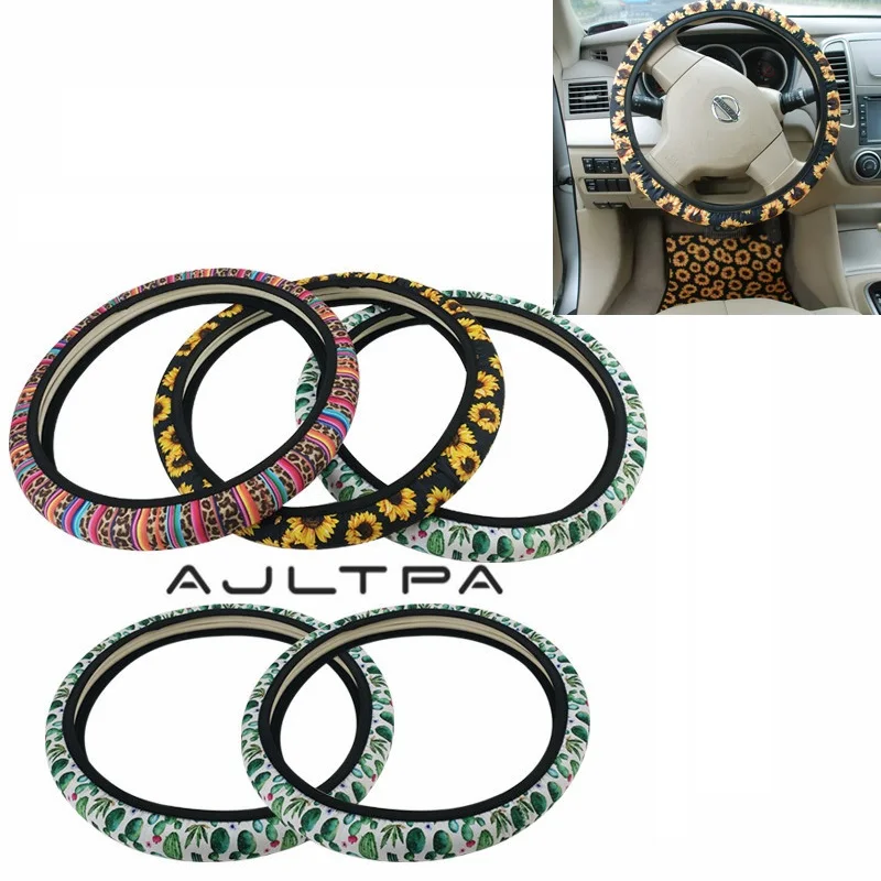 

Sunflower Cactus Leopard Neoprene Automotive Steering Wheel Cover Anti Slip and Sweat Absorption Auto Car Wrap Cover 20pcs~200pc