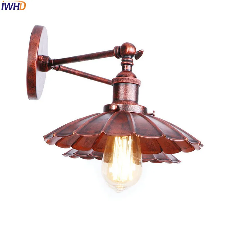 IWHD Loft Style Rust Wall Lamps Living Room 2 Heads Industrial Retro Vintage Wall Light Sconce Home Lighting Lamparas De Pared