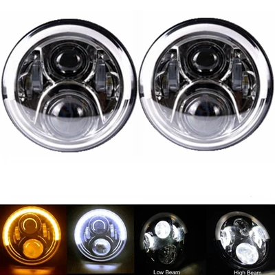 Chrome half halo Marlaa пара 7 дюймов светодиодный налобный фонарь " автомобильный налобный фонарь с высоким/низким лучом для Jeep wrangler VAZ 2121 Лада Нива 4x4 - Цвет: Chrome half halo