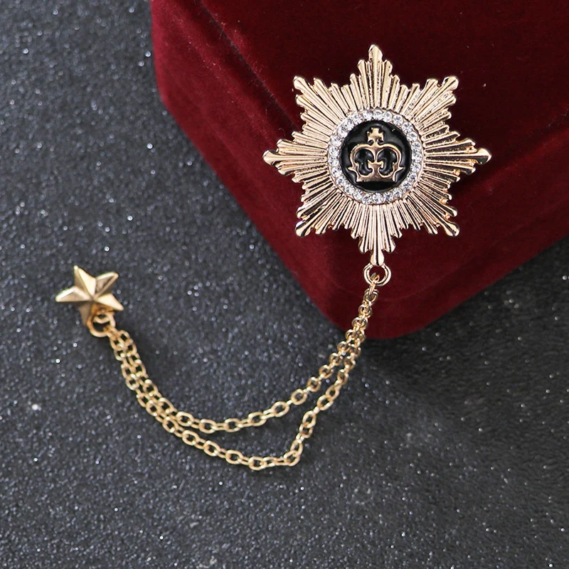 Мужские медали броши короны пентаграммы цепи бахрома брошь значок женские