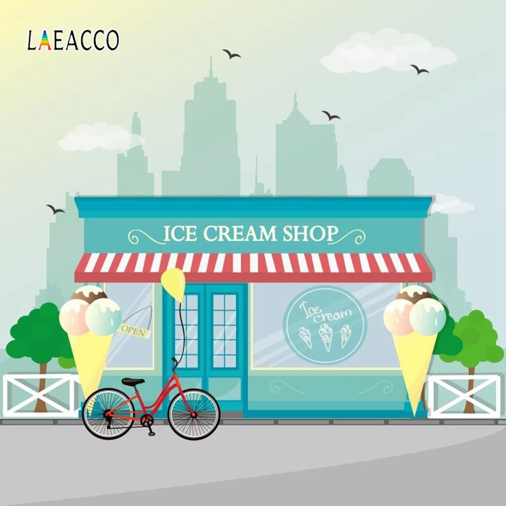 Laeacco мультфильм магазин фотографии фон велосипед конфеты ребенок партии