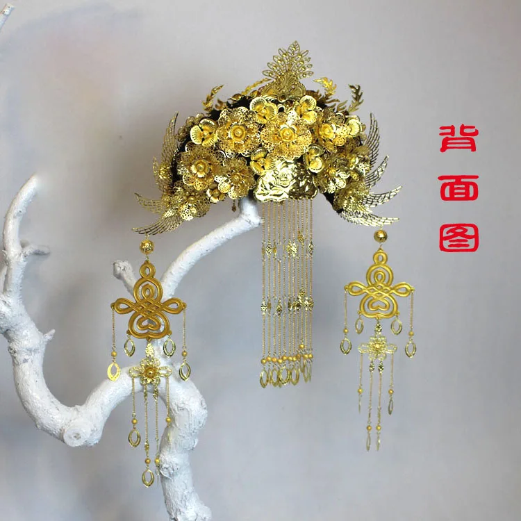 Золотистая тиара Hanfu с длинными кисточками для невесты |