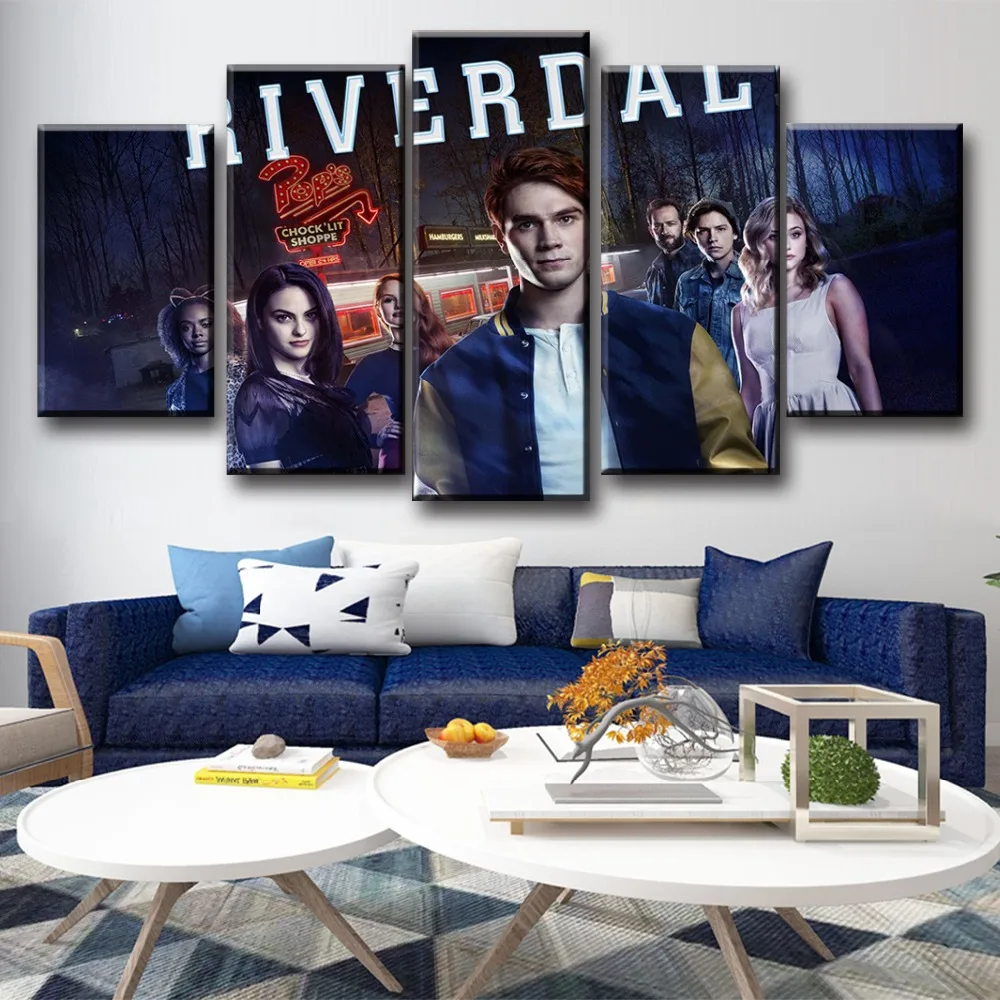 Холст Картина 5 шт. синий кирпичная стена в искусстве Ханука плакат Гостиная