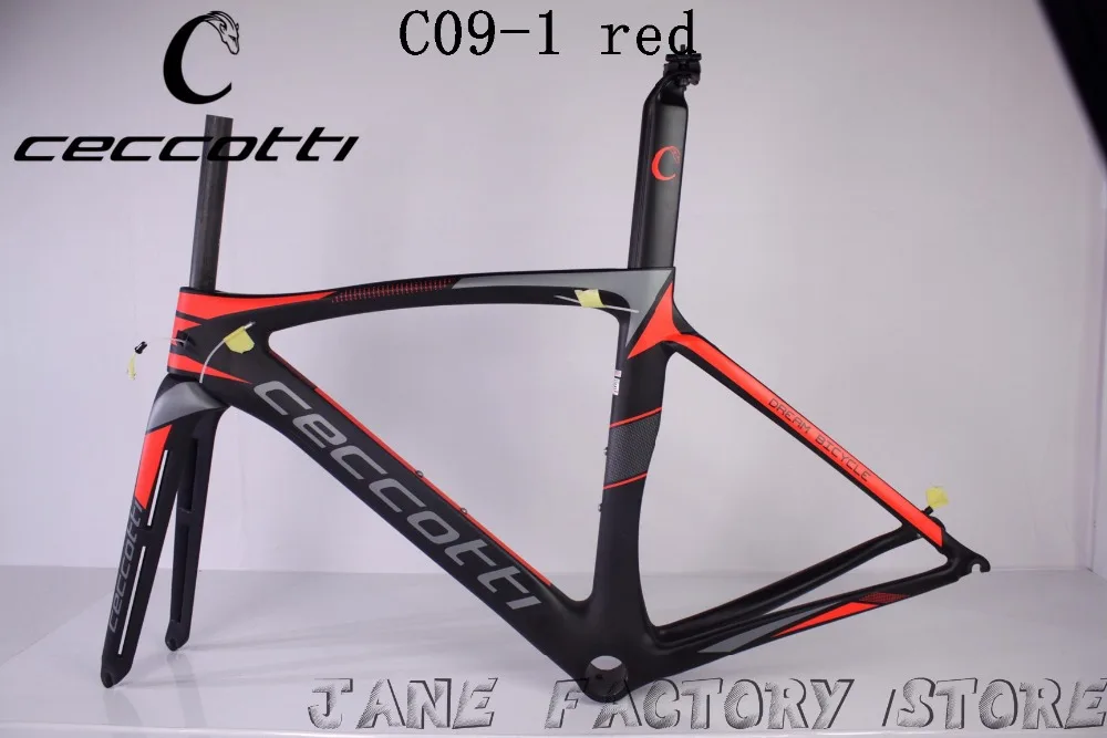 C09 1 красный цвет CECCOTTI углеродный дорожный велосипед рама t1000 UD углеродное седло