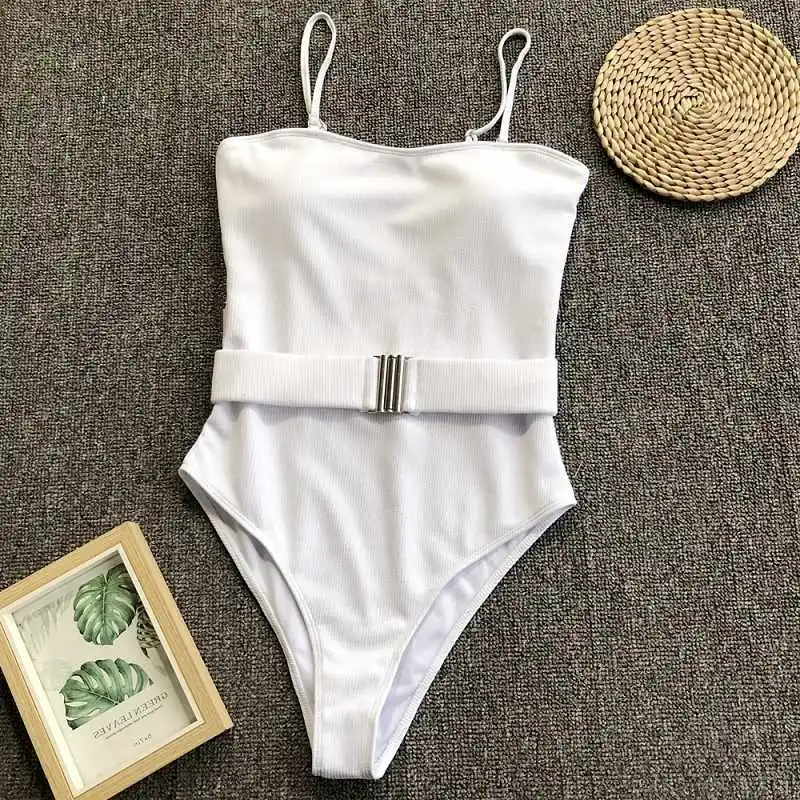 Sexy Spaghetti Strap One Piece Swimsuit Women Swimwear Vintage Bathing Suit Cut Out Monokini High Waist Bikinis Belt Bodysuit | Спорт и