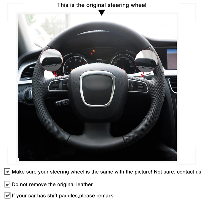 MEWANT черный из натуральной кожи Руль Обложка для Audi A3 (8 P) 2008-2013 A4 (B8) 2008-2010 A5 A6 (C6)
