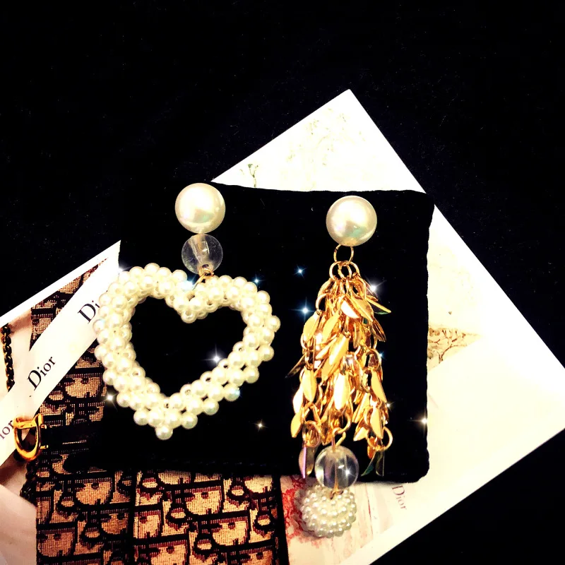 

SHIFEEL 2019 New Women's Jewelry S925 Ear pin Handmade Pearls Heart-shaped Leaves Tassel Big Drop Earrings