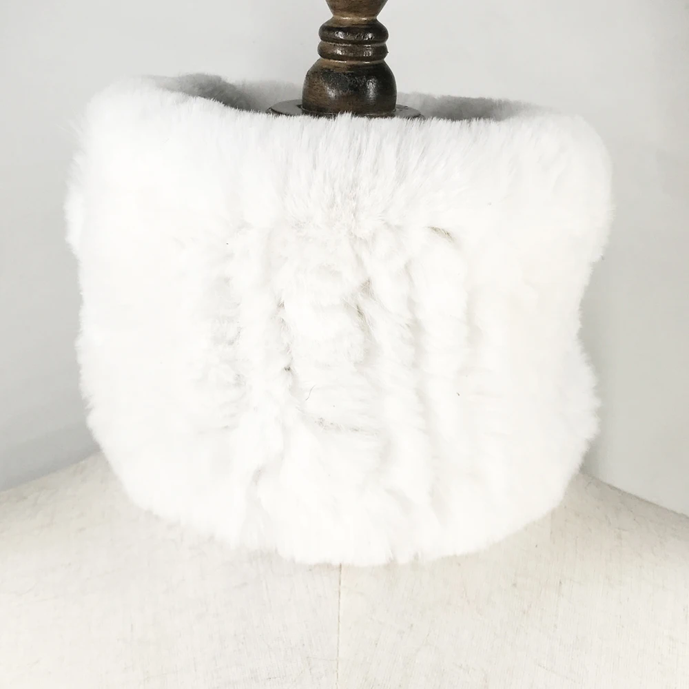 Зимние Настоящий мех кролика кольцо шарф женский вязаный длинный шарфы теплые