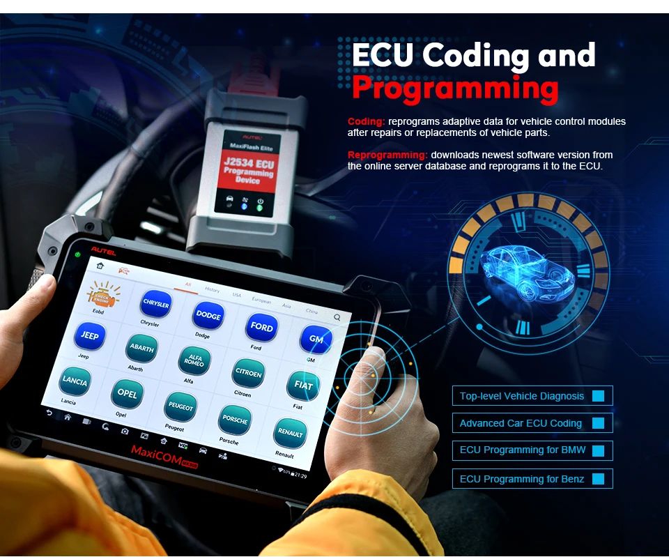 Autel MaxiCOM MK908P диагностический инструмент obd2 сканер автомобильный J2534 ECU кодирование Программирование код считыватель MS908P Maxisys Pro