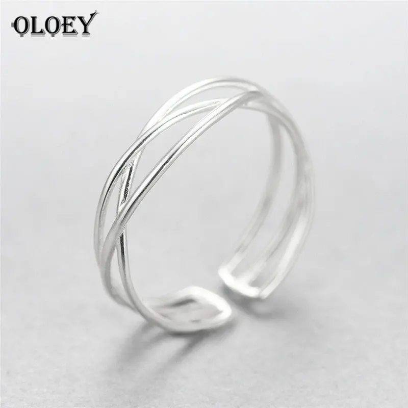 OLOEY, натуральная 925 пробы, Серебряная линия, обмотка формы, открытые кольца для женщин, креативный дизайн, для девушек, хорошее ювелирное изделие, подарки YMR003