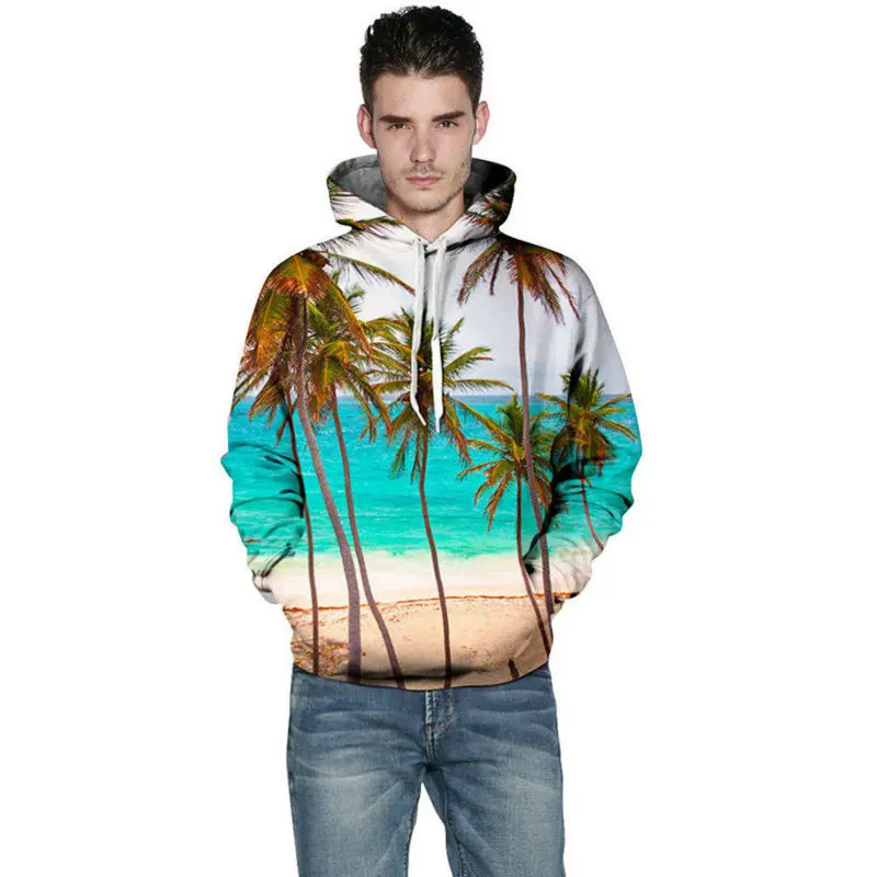 Толстовка мужская с капюшоном и 3D принтом кокосовых деревьев|sweatshirt men|men hoodfashion