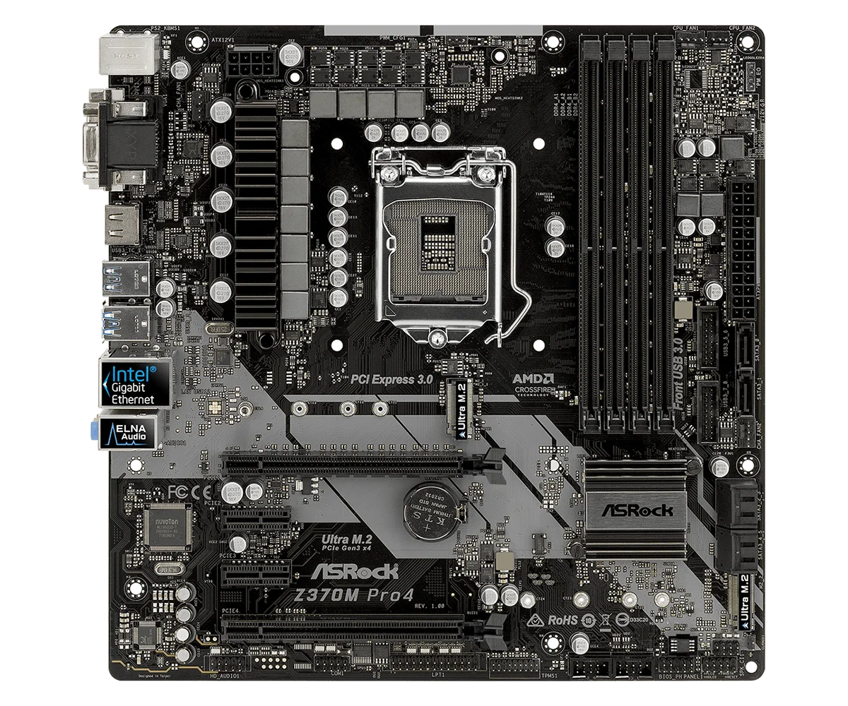 Материнская плата ASROCK Z370M PRO4 8 го поколения поддержка Micro ATX DDR4 8600K|Материнские