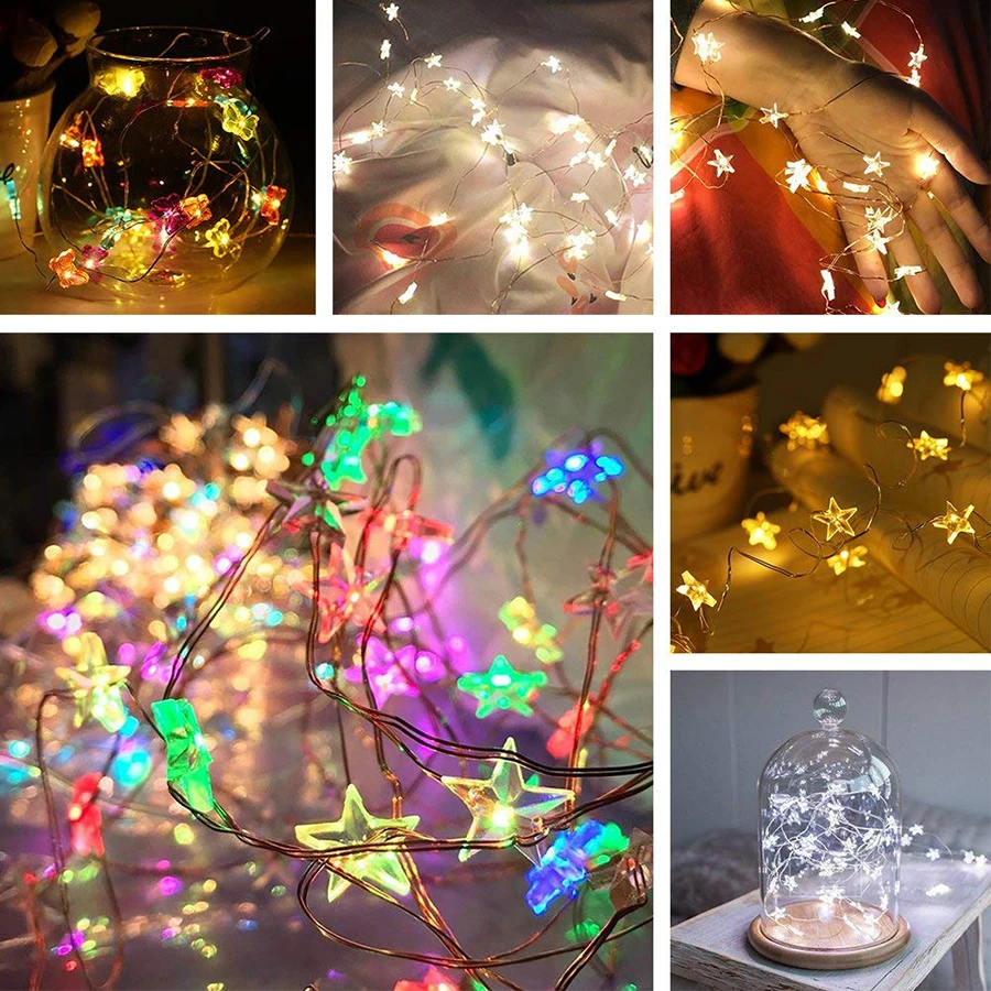 

2M 3M LED Star Copper Wire String Lights LED Fairy Lights Battery Operate Christmas Wedding Party New Year decoration lights