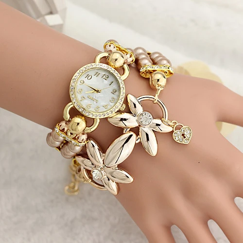 Девушки цветка Новый кварцевые часы женские Роскошные наручные браслет женский