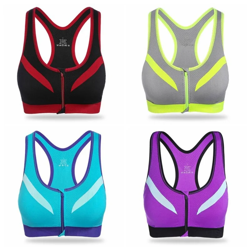 50Pcs/Lot Women Zipper Sports Bras Push Up Shockproof Underwear Crop Tops Running Gym Fitness Jogging Yoga Padded Shirt | Спорт и