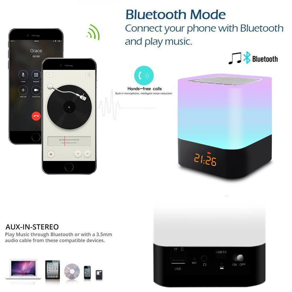 Ночник с Bluetooth динамиком перезаряжаемая настольная лампа RGB светильник ильник