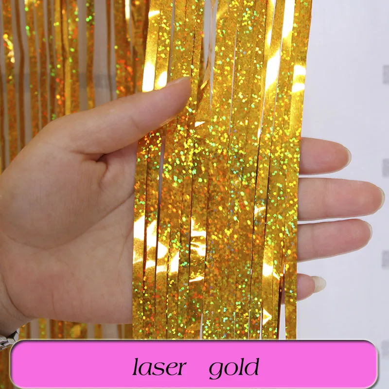 laser gold 1/2/3 м розово-золотистый металлик Блестки из фольги бахрома Шторы День рождения украшения Свадебный фон для фотосъемки с изображением Шторы реквизит для фотосессии - Цвет: laser gold