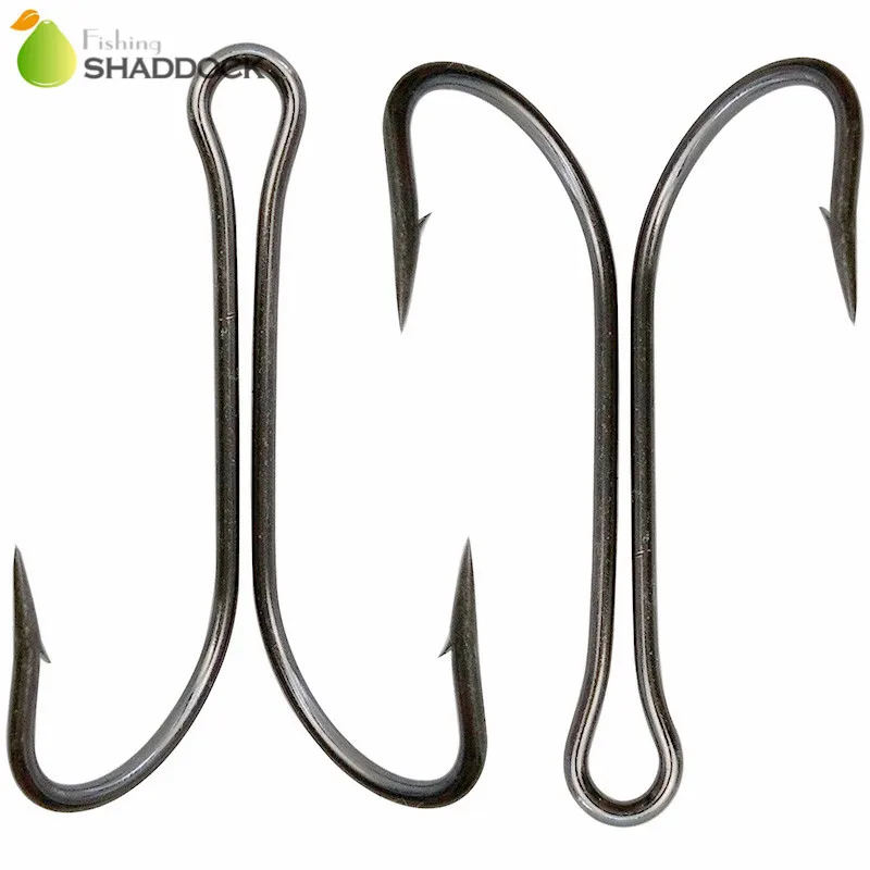50pcs 9908 High Carbon Steel Double Fishing Hooks Black Saltwater Fishing Double Bait Fish Hooks Size 3/0