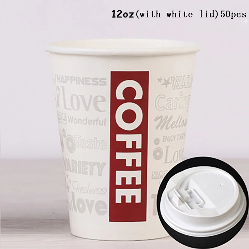 Одноразовая кофейная чашка с пластиковыми крышками 50 шт. кружка для горячих