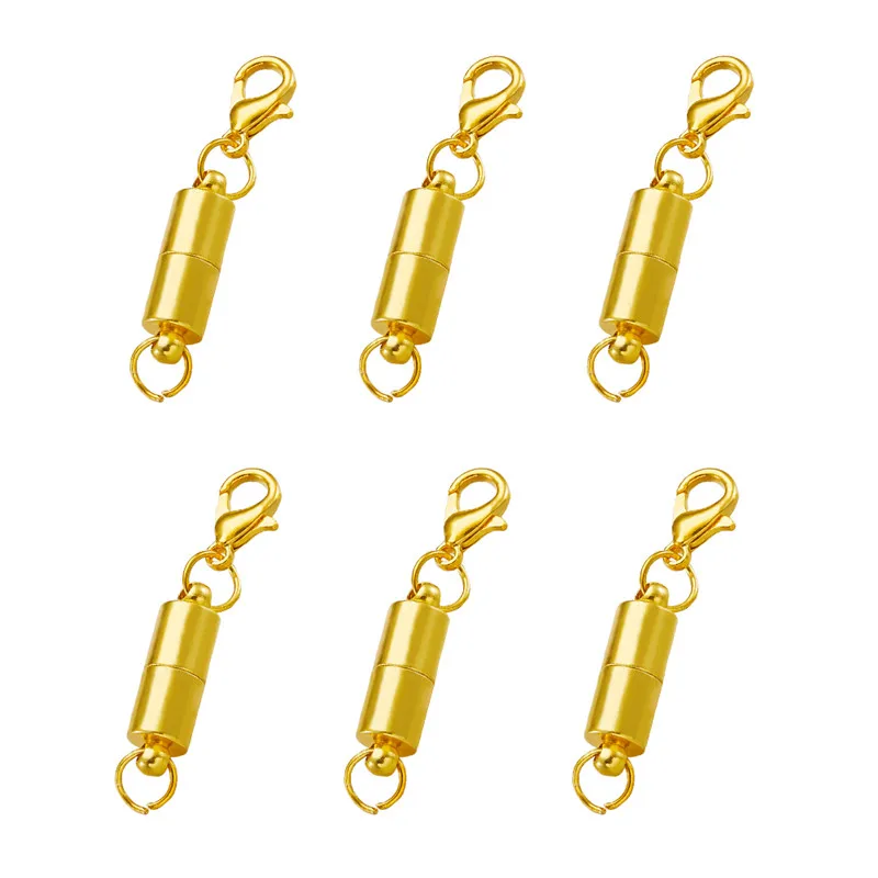 

20 Set Brass Column Magnetic Clasps with Brass Lobster Claw Clasps and Rings, Golden & Silver Color 38.5x6mm, Hole: 4.5mm F80