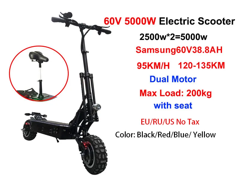 JS 60V 5000W 11 дюймов внедорожный электрический скутер супер мощный бесщеточный двигатель Ховерборд CE скейтборд руимы для унисекс взрослых - Цвет: Samsung60V38.5AH