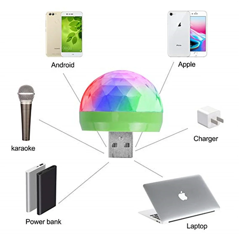 Диско-светильник s Mini USB цветной светодиодный ночной Светильник самоходный хрустальный магический шар сценический источник питания лампа Романтический ночной Светильник