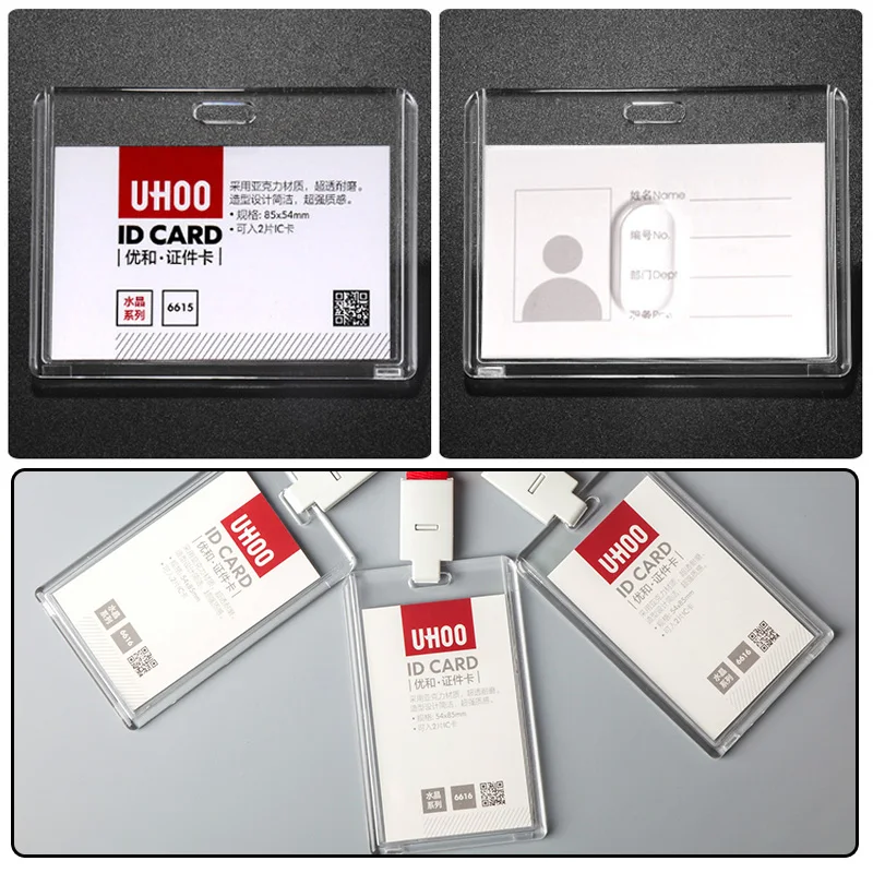 New Transparent Work ID Employee Exhibition Name Card Holder Lanyard Badge Retractable Reel Acrylic Certificate Office Supplies |