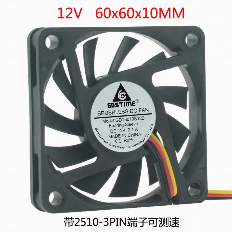 DC 12V 6 см 60 мм 60x60x10 Вентилятор охлаждения 3 контактный скорости|Кулеры и системы