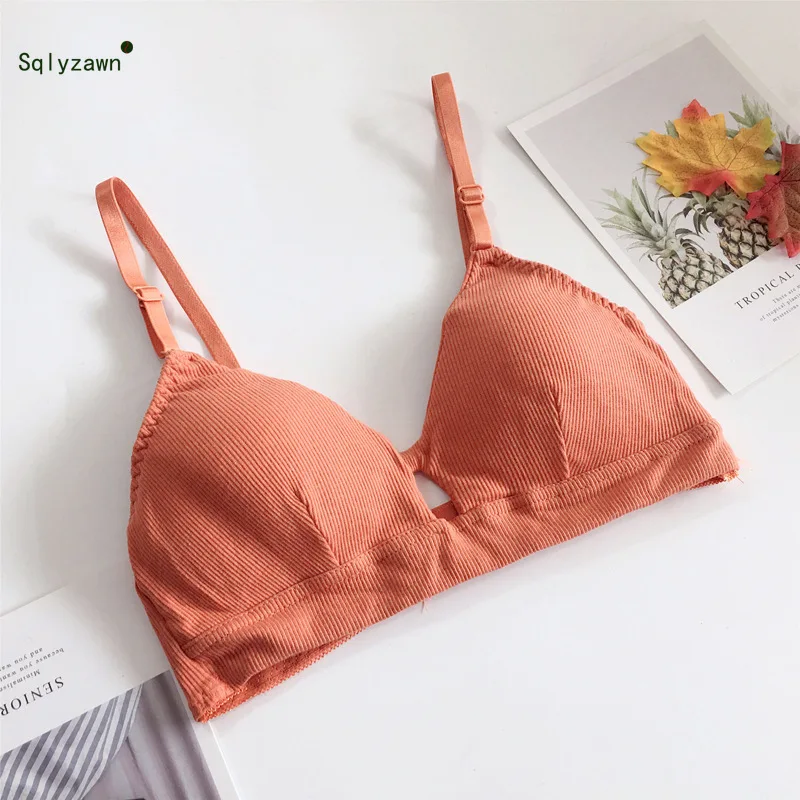 Женские вязаные бюстгальтеры с v-образным вырезом летние однотонные в Корейском