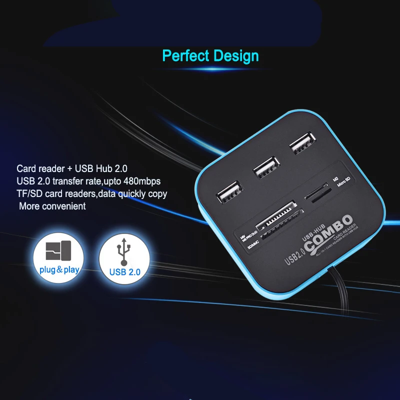 

USB HUB 3 Port USB 2.0 HUB USB Splitter Power Adapter for iMac Computer Laptop Accessories Splitter Adapter with TF Card Reader