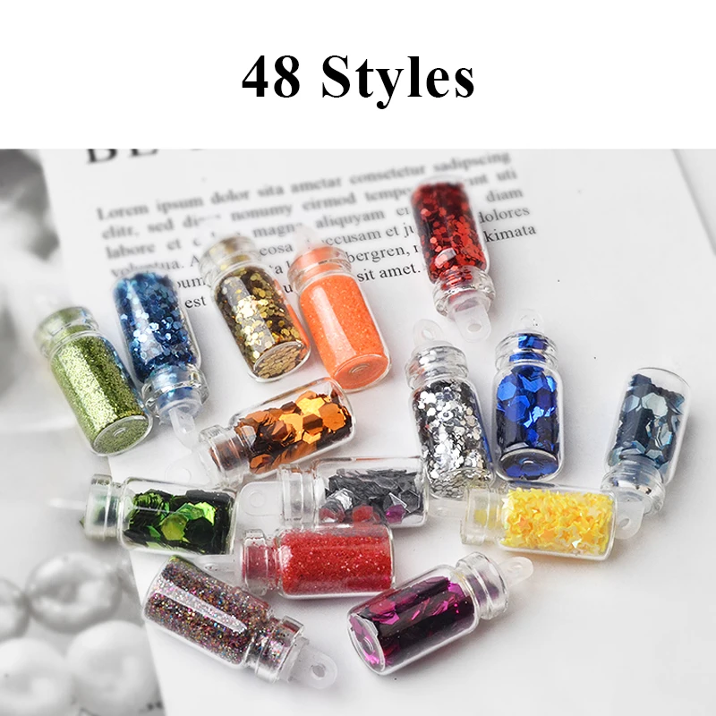 Новинка блестящий порошок для ногтей 48 бутылок/набор мини цветные блестки серия