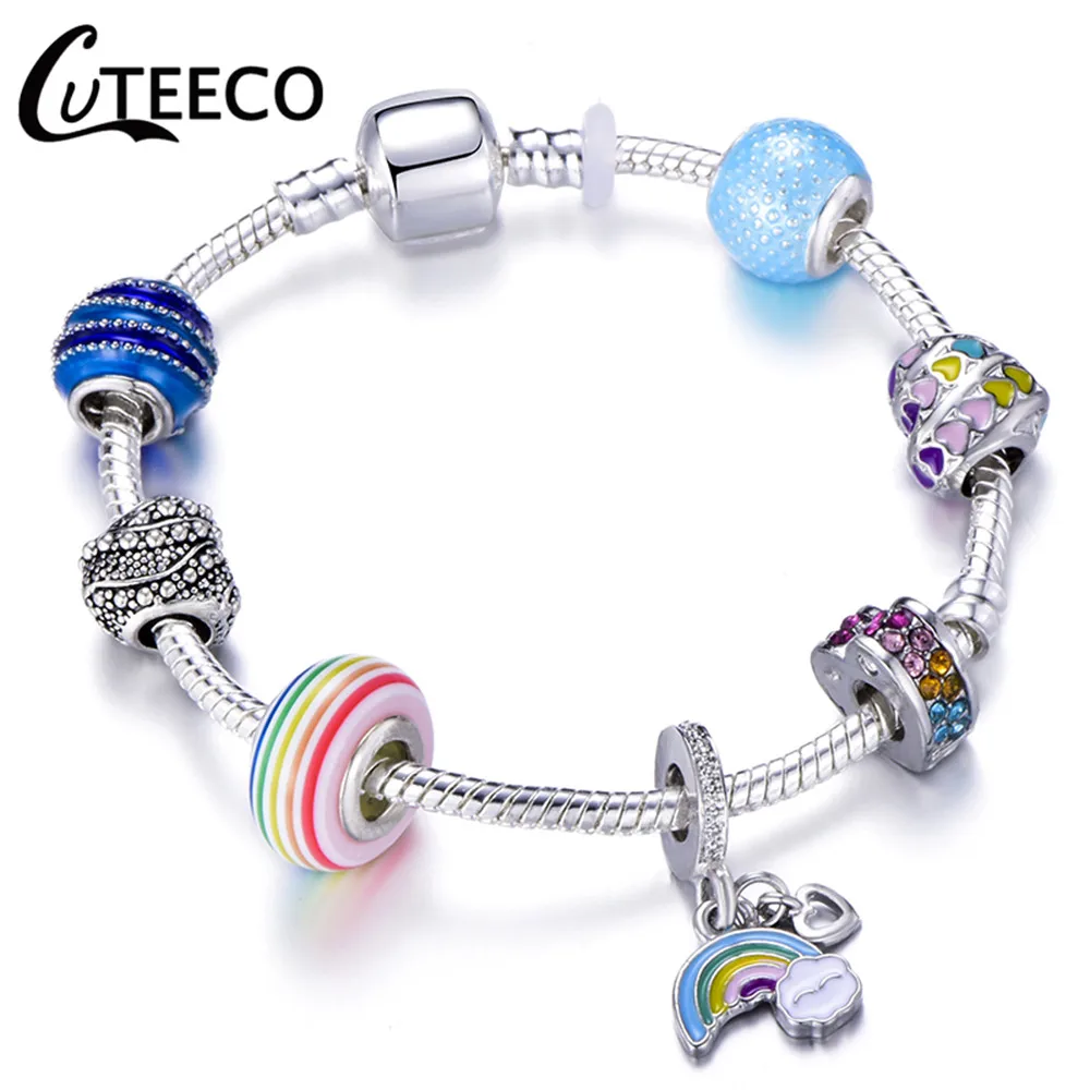 CUTEECO Радужный Браслет с подвеской с сердцем бисер Мурано подходят брендовые браслеты для женщин ювелирные изделия Прямая - Окраска металла: D