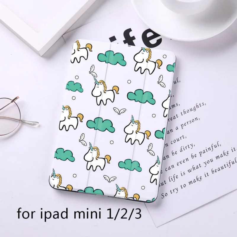 B200060-mini123 Cartoon Cute Unicorn Magnet Flip Cover For Apple iPad 9.7" Case For iPad Air 2 Mini2 PU Leather Tablet Folding Folio Case - Цвет: B200060-mini123