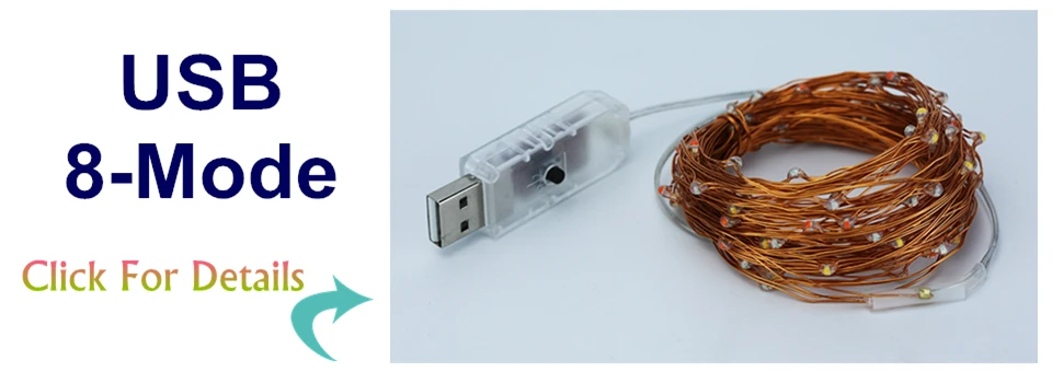 Светодиодный шнура USB 8-режим света Медный провод 10 м 100 светодиодный s Водонепроницаемый Рождество вечерние Свадебные украшения рождество мигалкой Фея огни